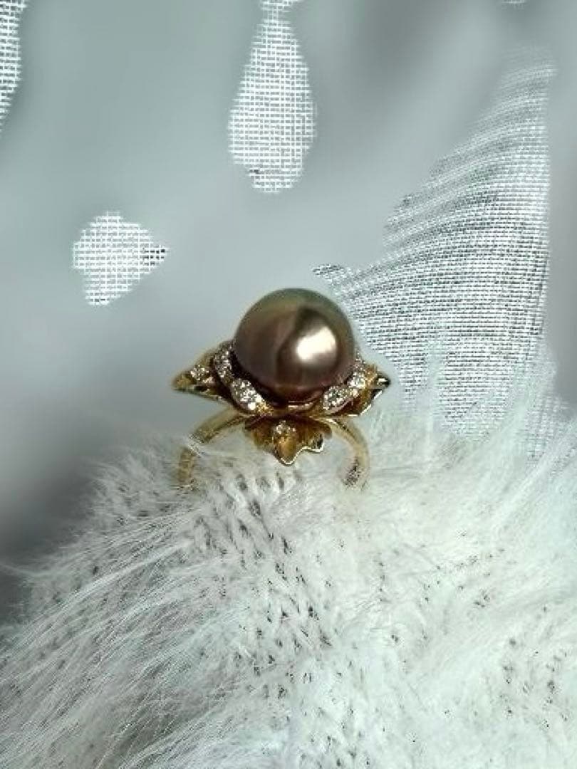 【極光13mm】エジソンパール リング カフェゴールド 18K鍍金 華やか