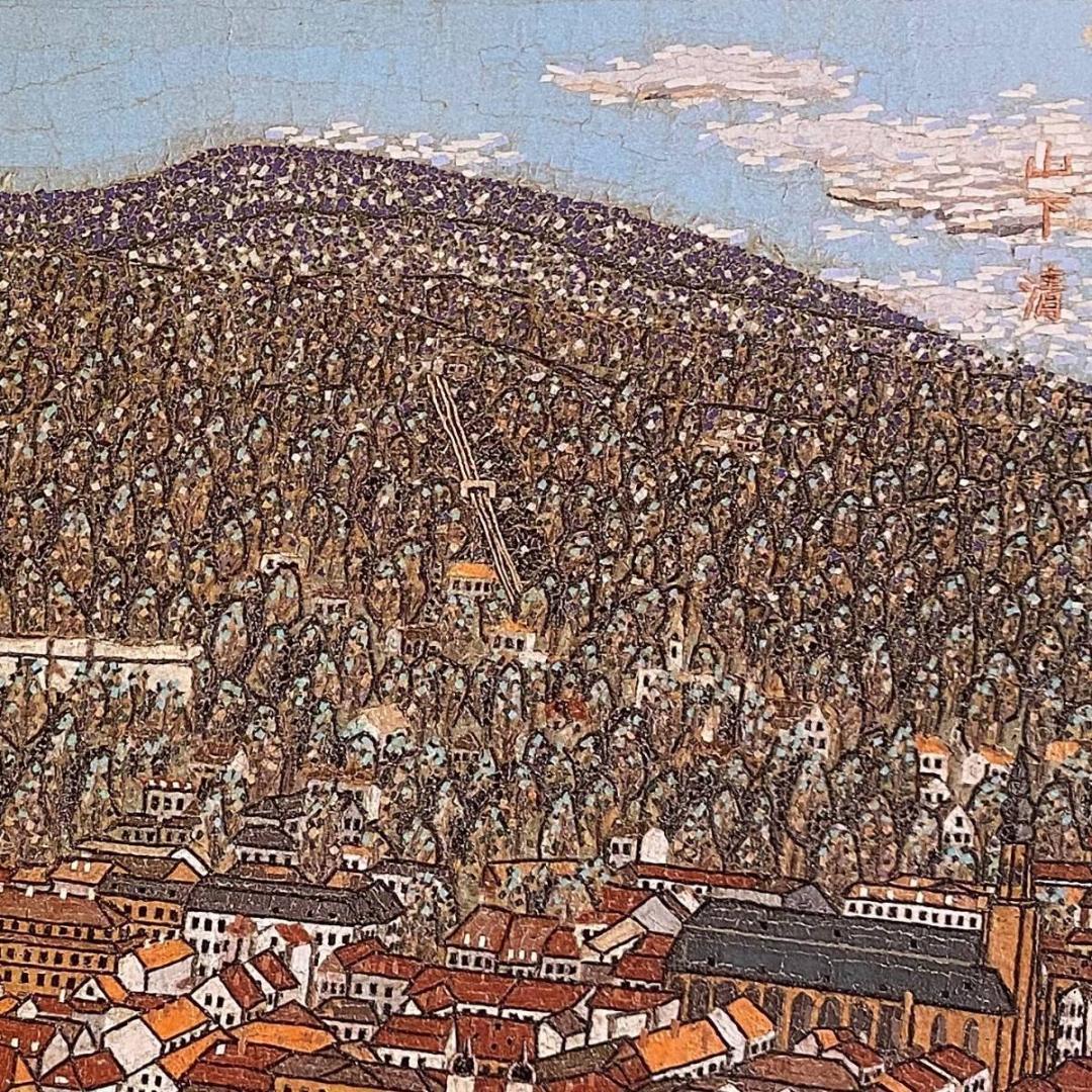 山下清、【ハイデルベルクの古城】、希少な額装用画集より、新品額装付