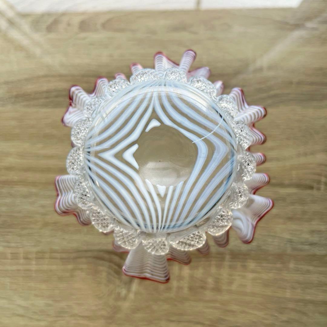 骨董　時代ガラス　超希少　金赤フチ　掻き揚げ模様　菓子器　氷鉢　ウランガラス