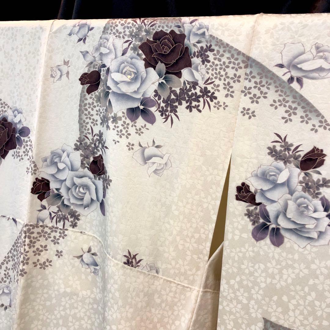 ■モノトーン系■白振袖■薔薇■正絹振袖フルセット■成人式■振袖一式