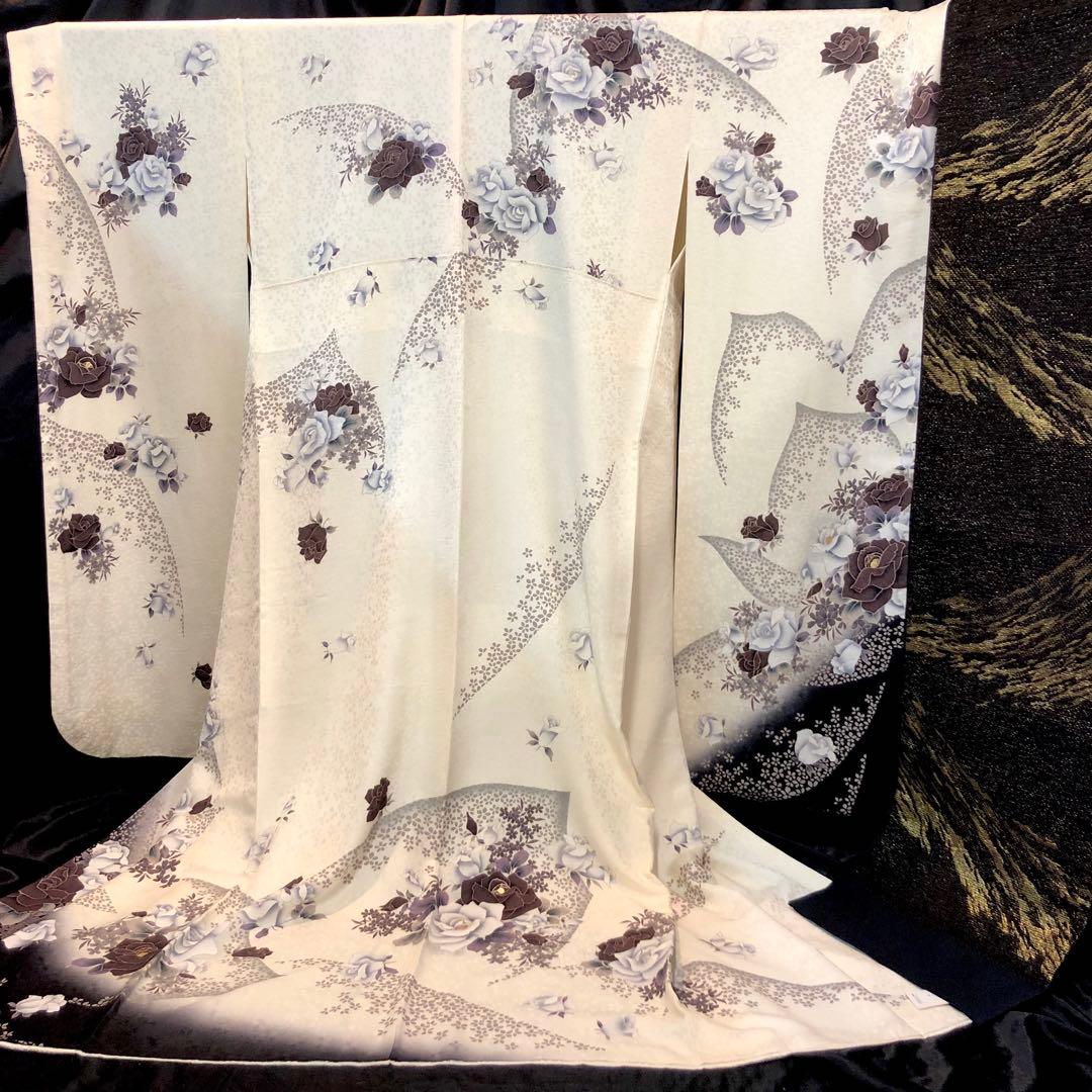 ■モノトーン系■白振袖■薔薇■正絹振袖フルセット■成人式■振袖一式