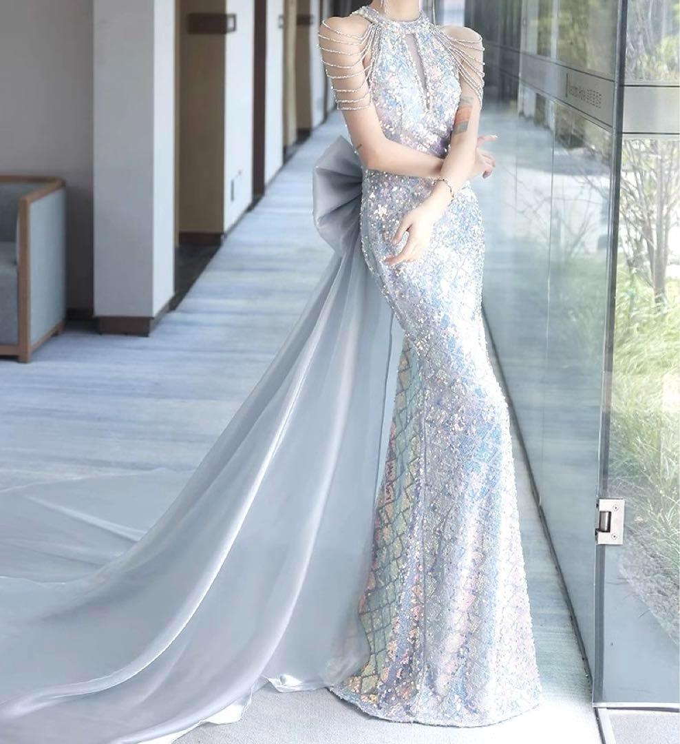 ゴージャス、パーティードレス、オーロラー、キラキラ、韓国、イブニングドレス、ラメ