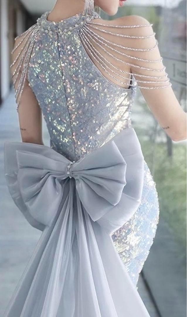 ゴージャス、パーティードレス、オーロラー、キラキラ、韓国、イブニングドレス、ラメ