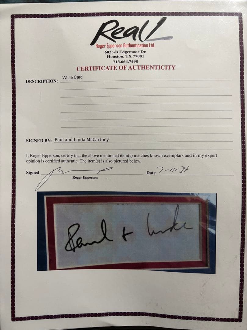 【希少】Paul & Linda McCartney 直筆サイン入りアートワーク