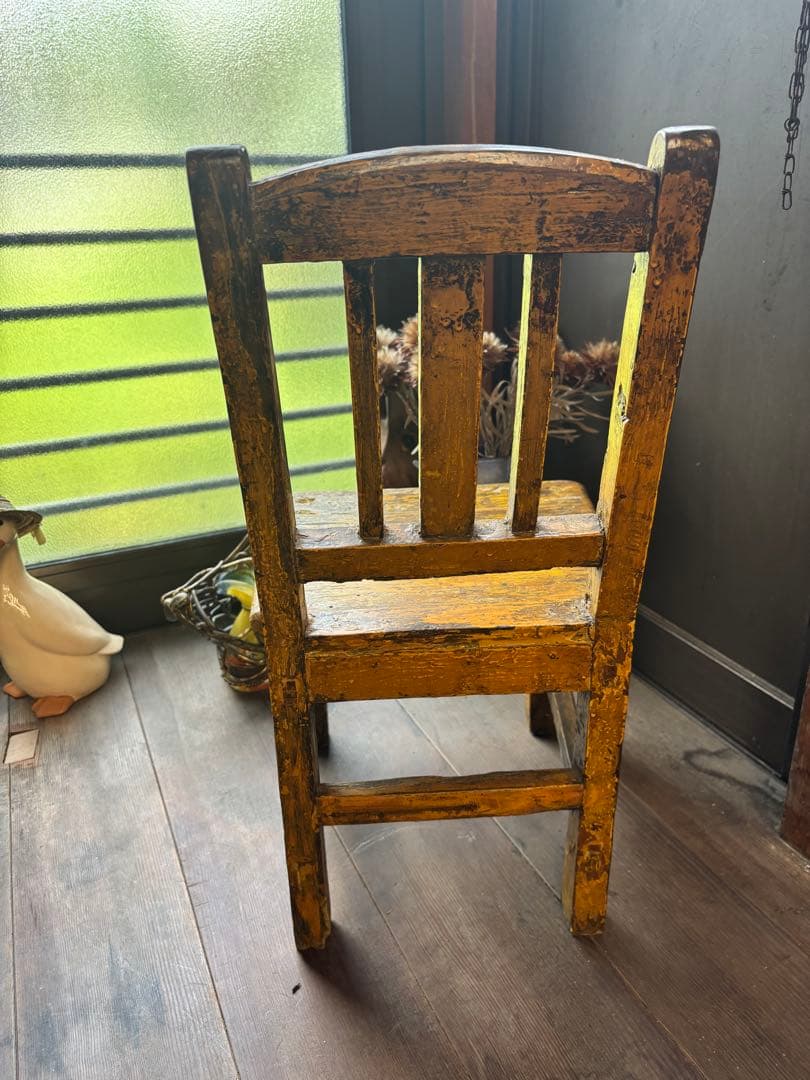 イタリア アンティーク 木製 キッズチェア イエロー シャビーシック
