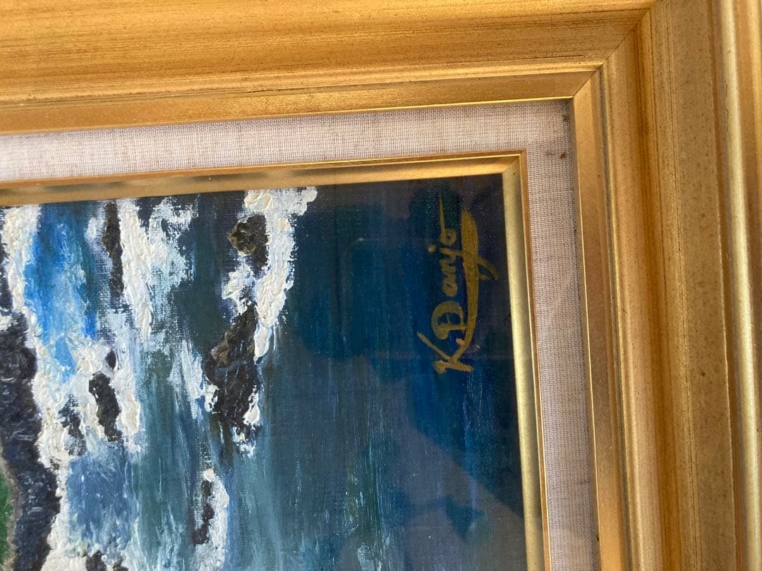 K. Danzig 油彩画 海岸風景 ゴールドフレーム