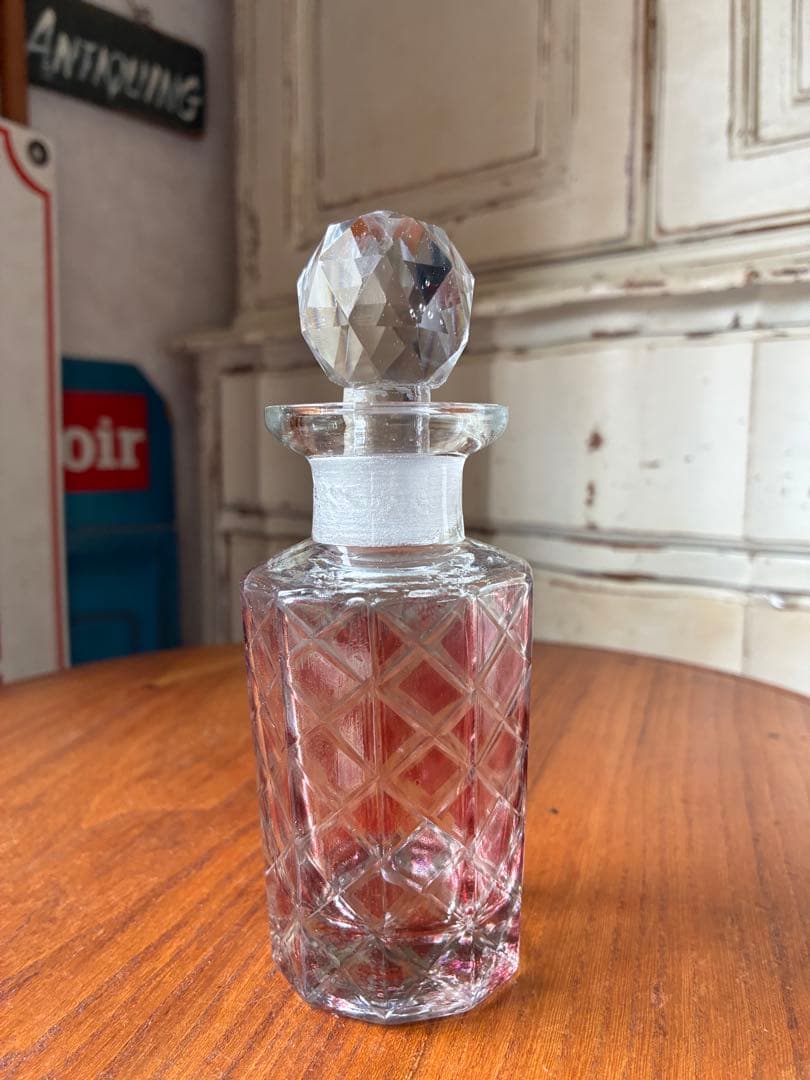 フランス　アンティーク　ガラス　パフューム　ボトル　香水瓶　レッド　ダミエ　レア