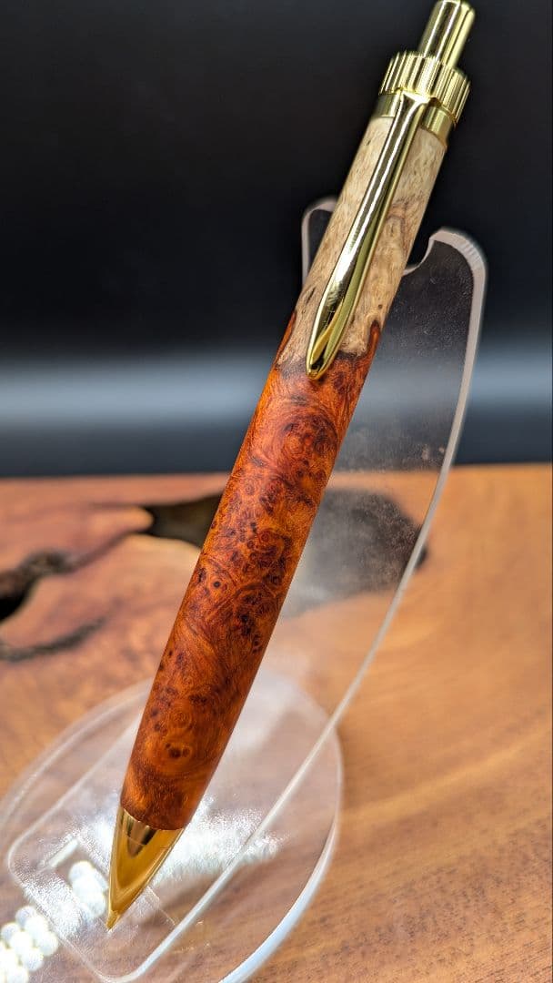 581極上　本花梨　紅白　瘤杢　木軸シャーペン　ボールペン