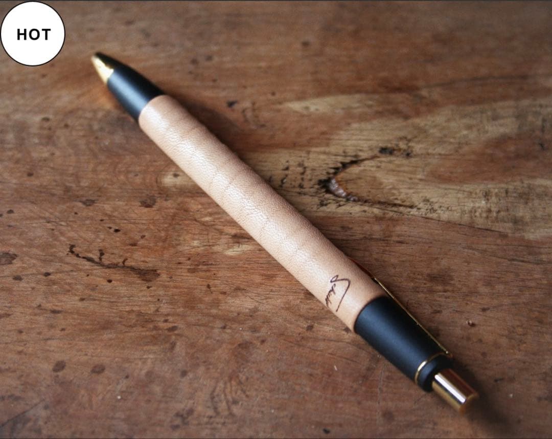 シックザール　革軸ペン　特上ヌメ革節目模様 ナチュラル　シャーペン 0.5mm