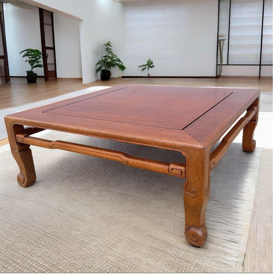 【美品送料込】花梨 唐木指物座卓 英峰作 角座卓 文机 テーブル 昭和レトロ