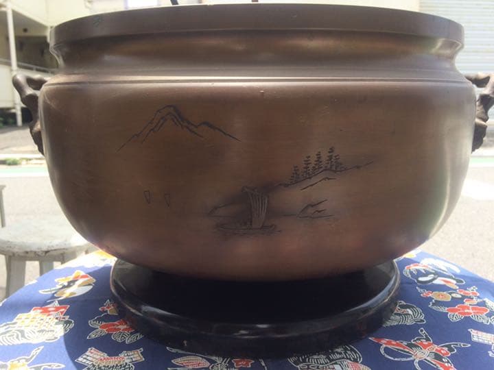 C3 茶道具・銅火鉢・火鉢・古銅・双耳 瓶掛・インテリア・アンティーク・古道具