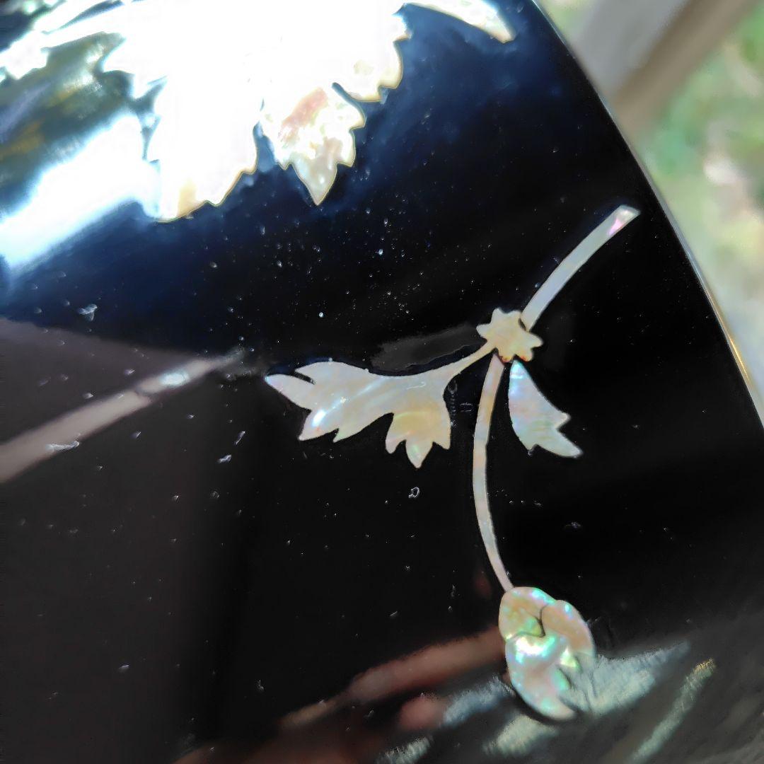 ①菊螺鈿手焙　火鉢黒漆　清菊真香