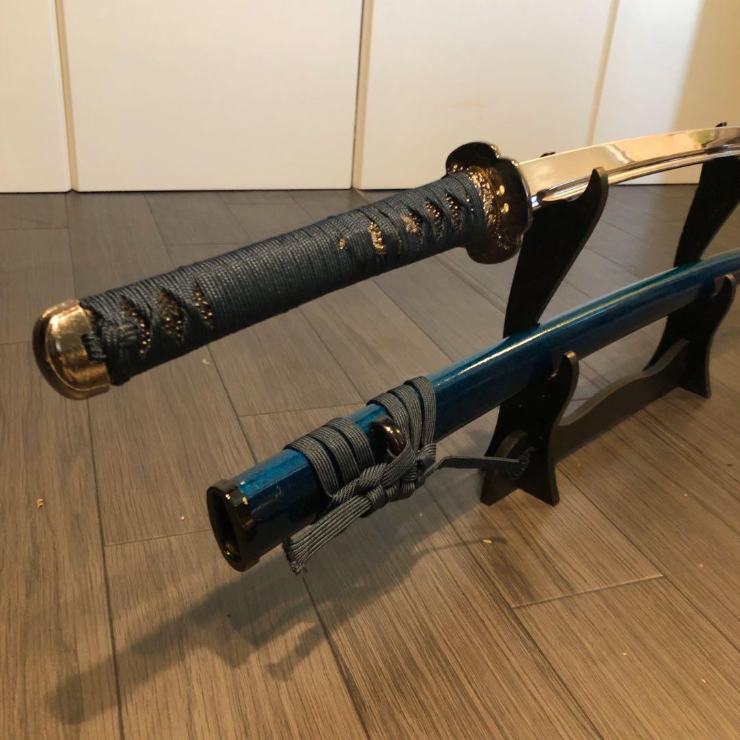 高級模造刀　高級居合刀　樋入り刀身　優波紋　亜合金刀身　名刀　居合刀　青拵え