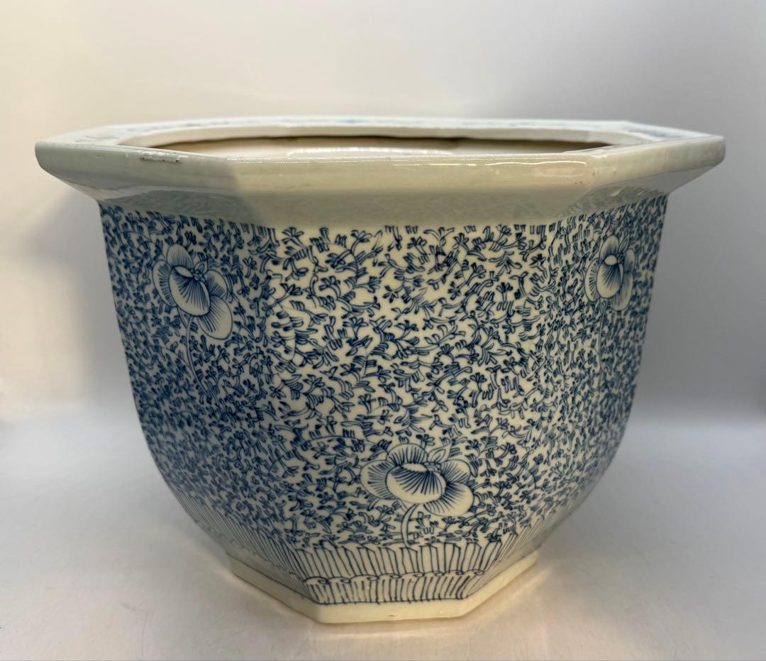 中国　清時代　染付花卉紋　八角鉢　アンティーク　送料込み260118