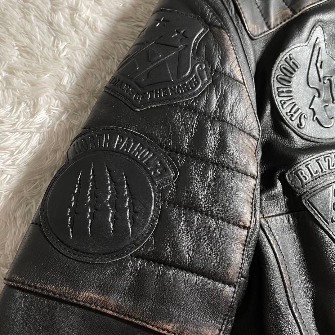 avirex レザージャケット ラムレザー エンボス パッチ ヴィンテージ加工