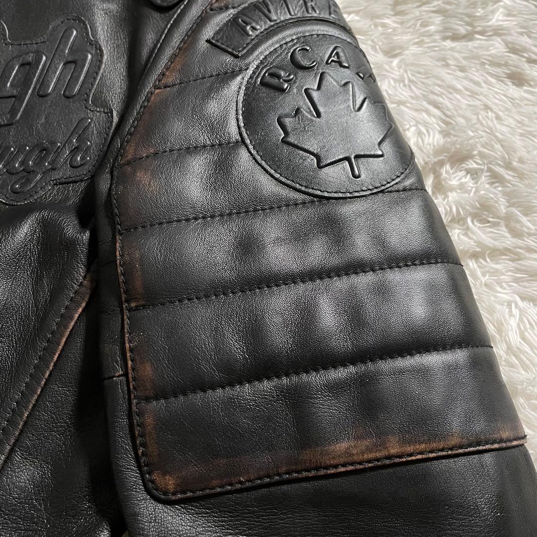 avirex レザージャケット ラムレザー エンボス パッチ ヴィンテージ加工