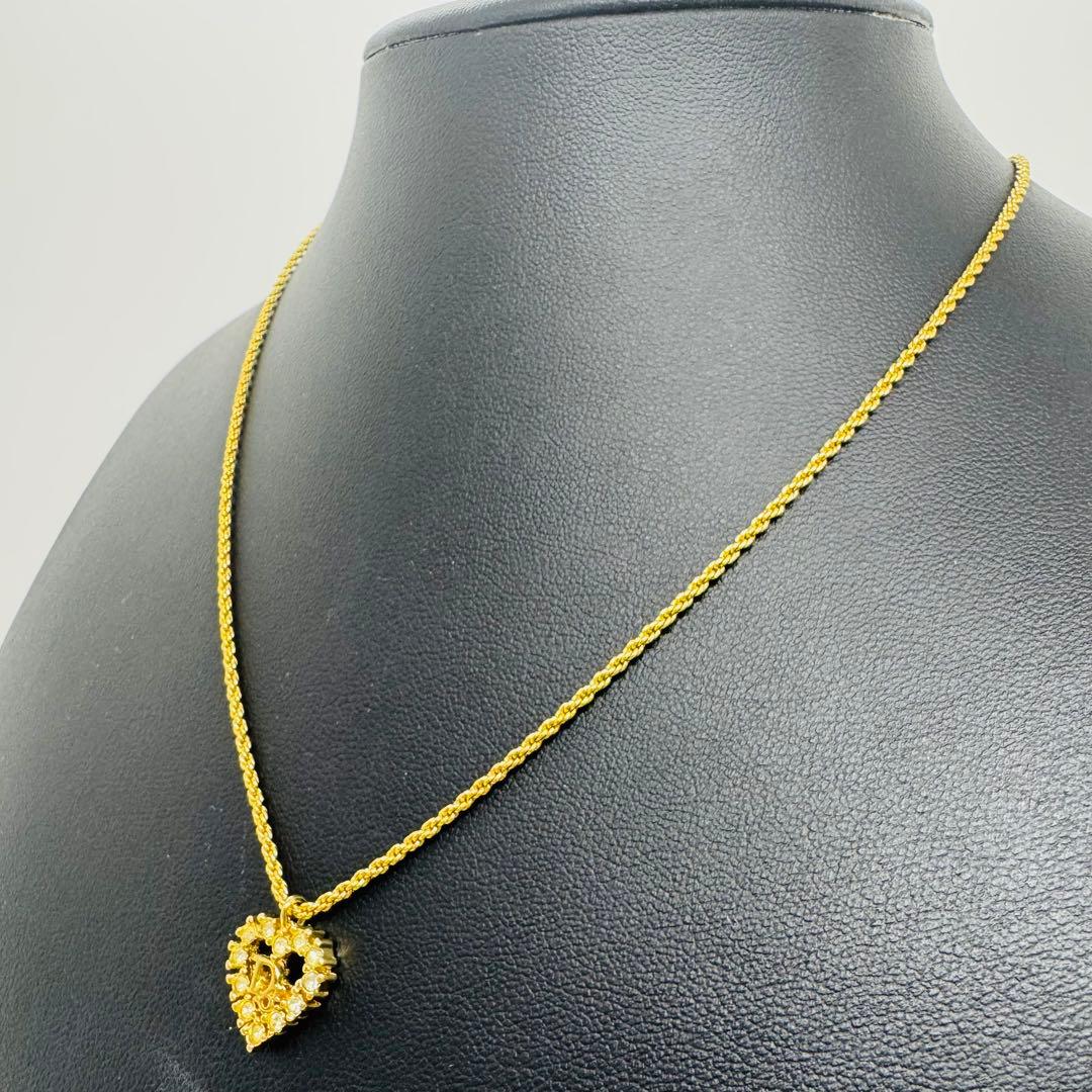 ✨Dior✨ディオール✨ラインストーン✨ハート型トップ✨ゴールド✨ネックレス✨