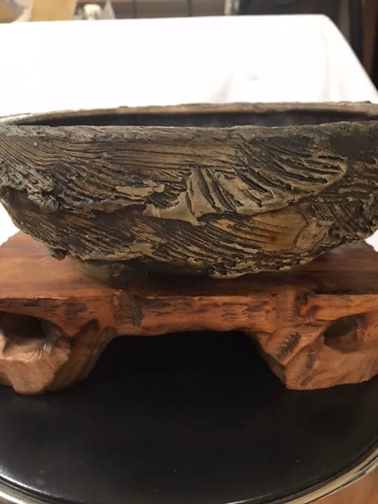 盆栽鉢　超希少時代松皮盆栽鉢手作りレア盆栽鉢植木鉢山野草鉢南蛮鉢25cm木肌作り