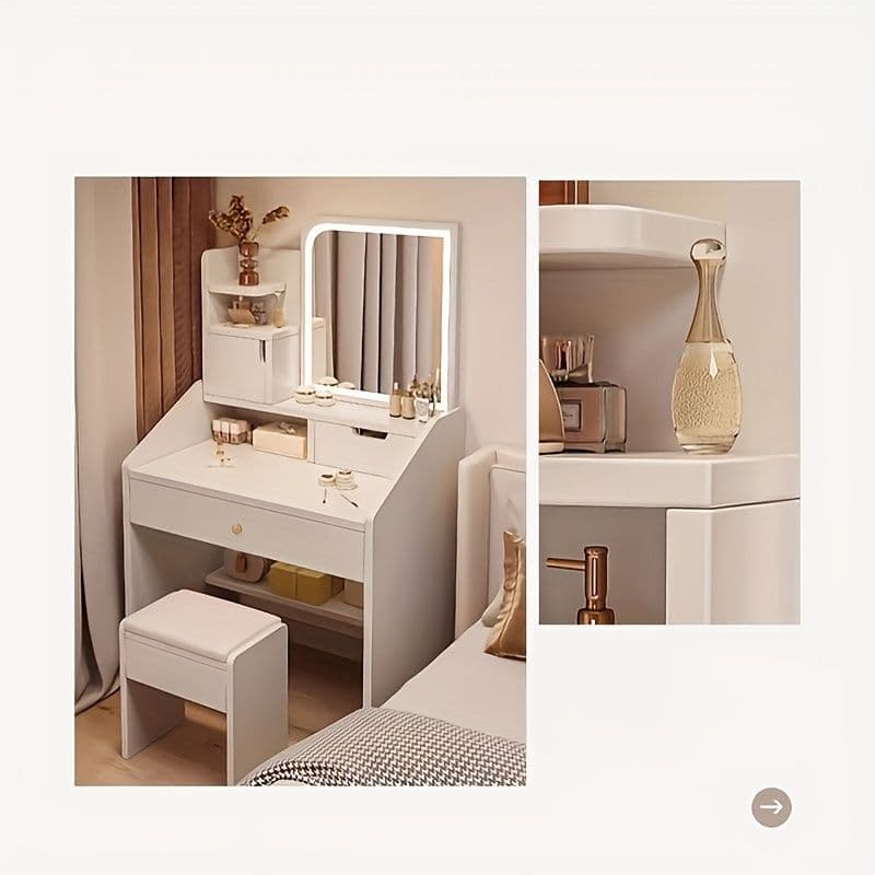 ホワイトノルディックドレッサーセット スツール付き 引き出し収納 省スペース
