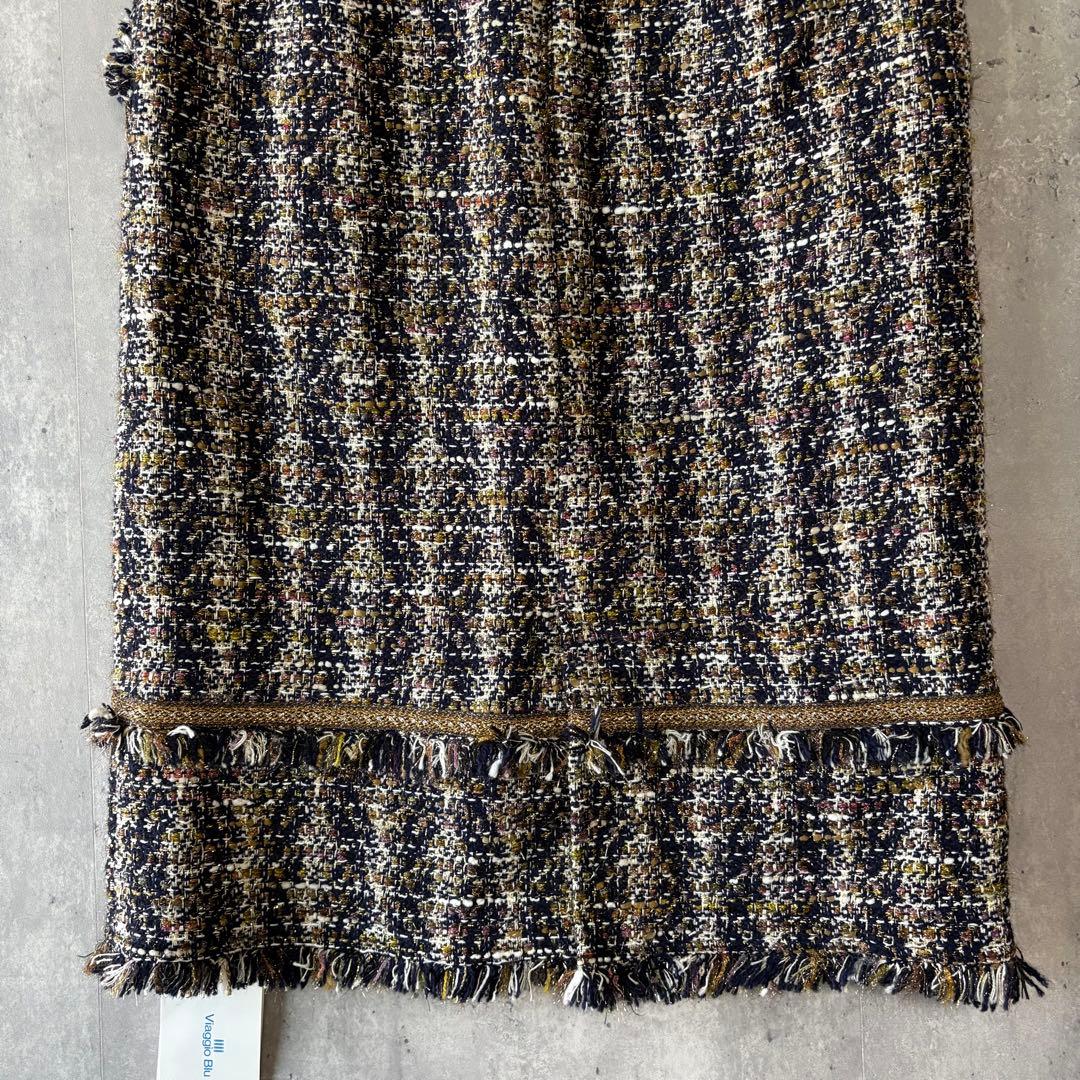 新品✨Viaggio Blu 高級ツイード タイトスカート 秋冬　フリンジ