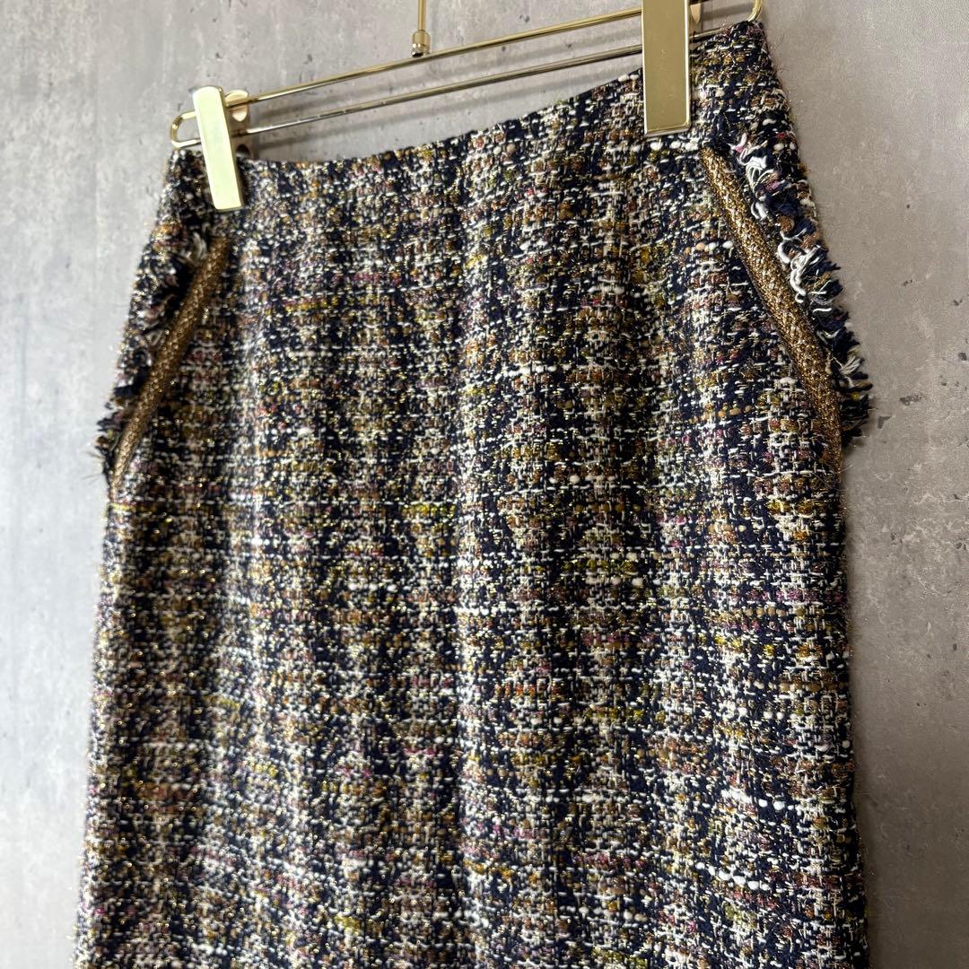 新品✨Viaggio Blu 高級ツイード タイトスカート 秋冬　フリンジ