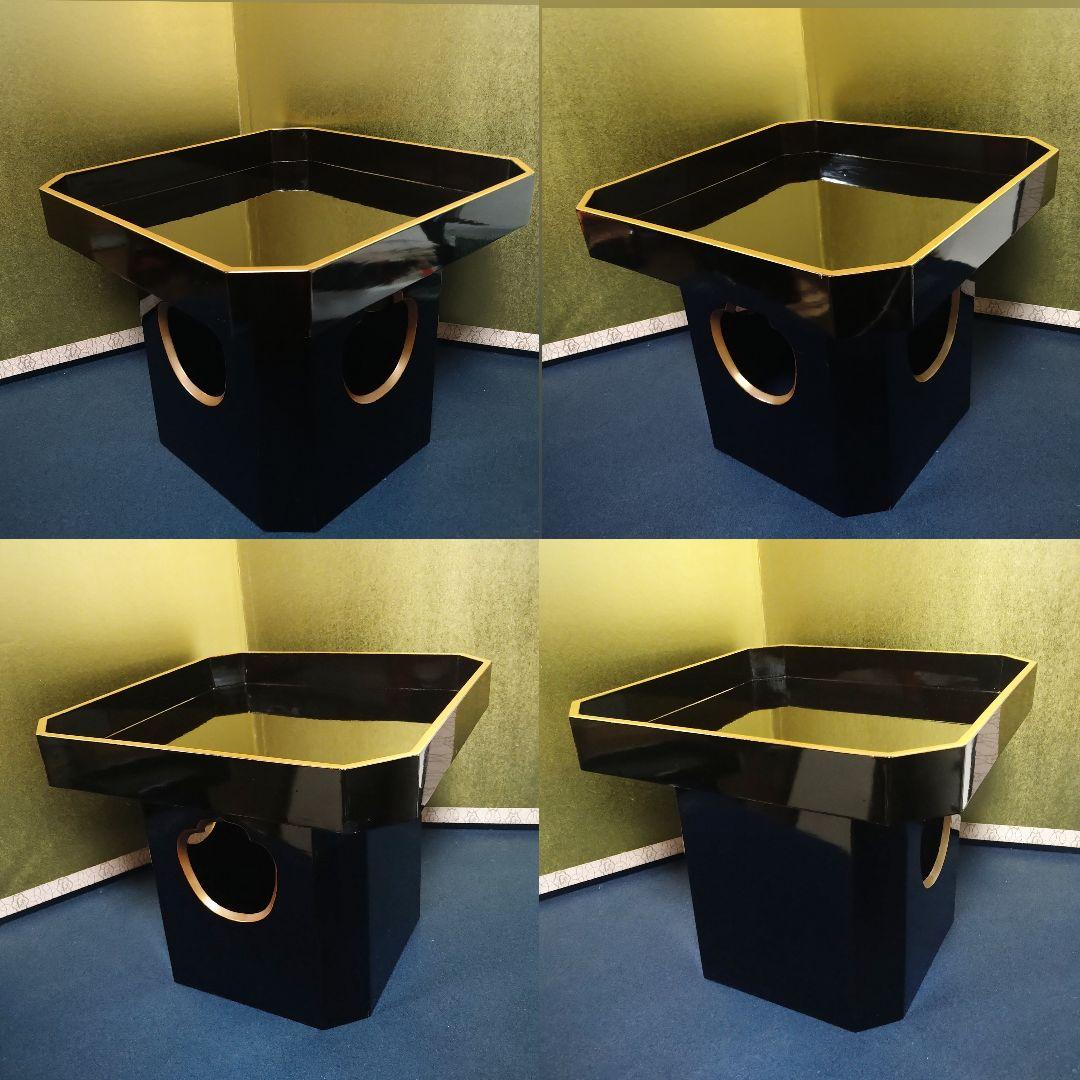 AH66 輪島塗 三宝 黒漆塗 神具 仏具 お供え置 木製黒漆塗 縁金彩