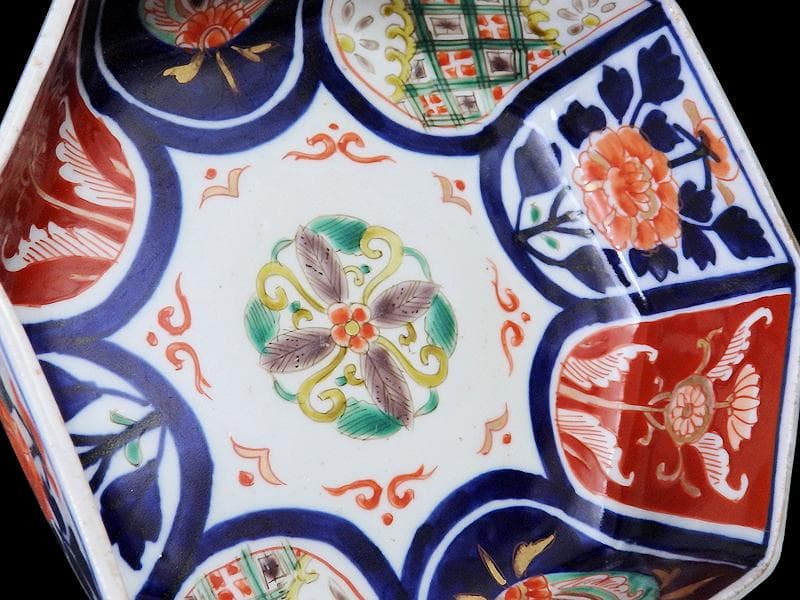 古伊万里　色絵　花の図　八角鉢　大鉢　C018AS-CWy