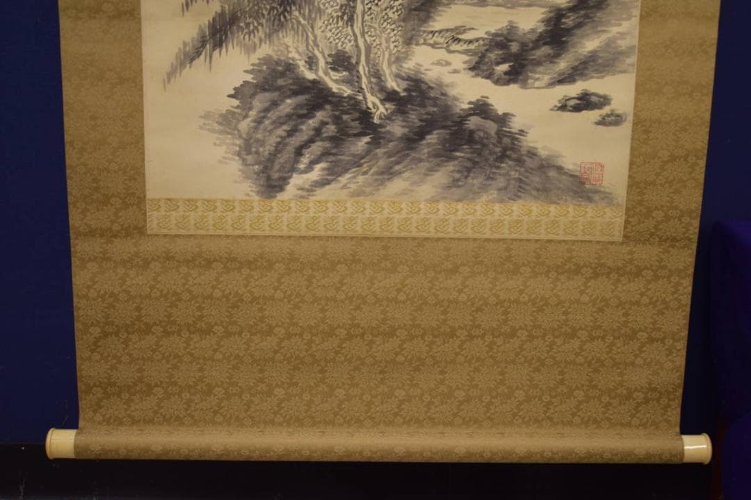 真作/田能村直外/麦友/山水村画賛/桐共箱付/布袋屋掛軸HI-926