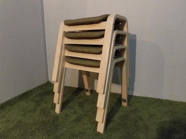 アウトレット★スタッキングスツール★4脚セット/ナチュラル枠（グリーン）