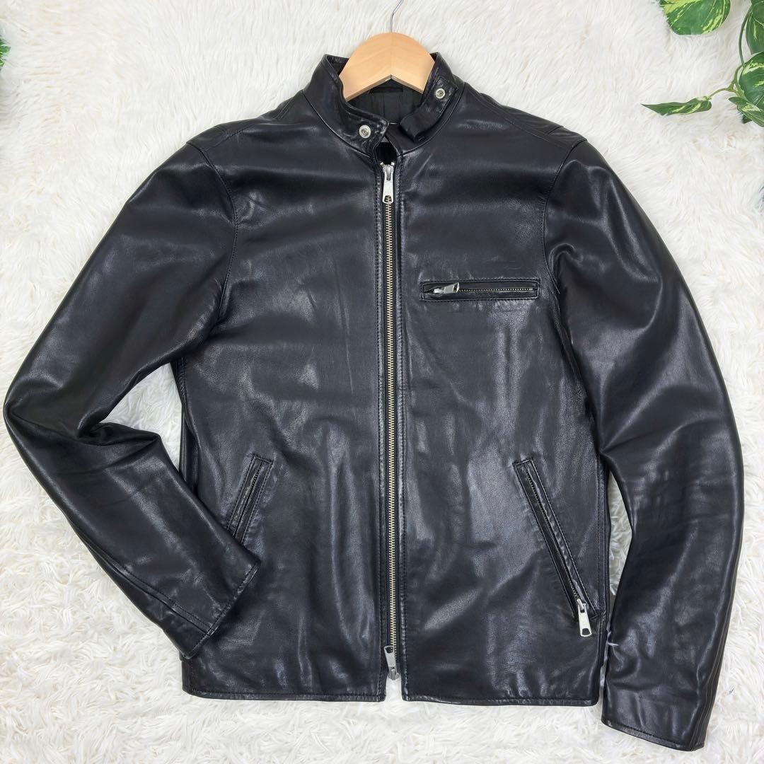 美品　トゥモローランド　ラムレザー　シングルライダース　レザージャケット　S　黒