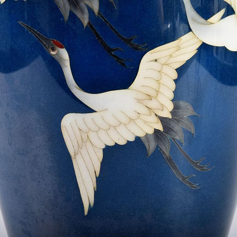 七宝焼　粂野締太郎造　鶴文　花瓶　共箱　M　R9266