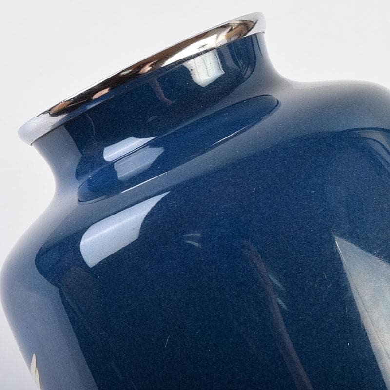 七宝焼　粂野締太郎造　鶴文　花瓶　共箱　M　R9266