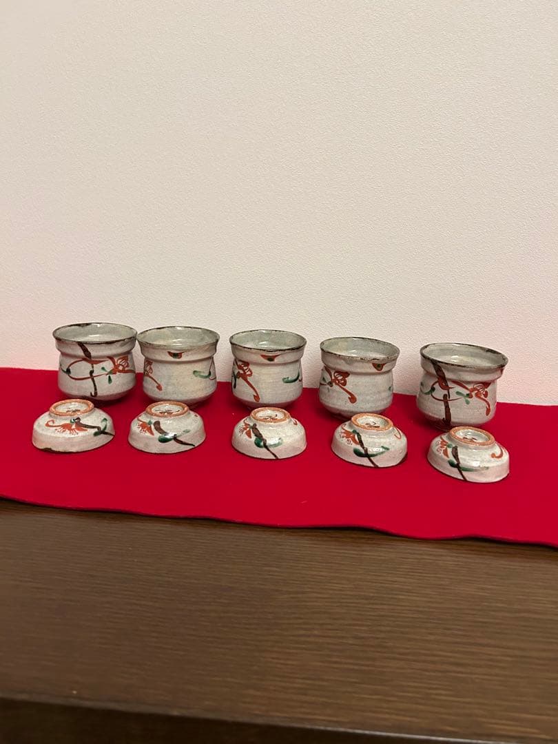 藤本能道作赤絵　吸い物椀　五客