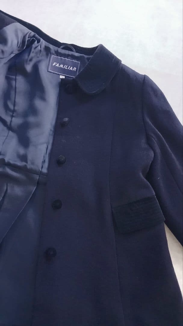 ファミリア(120)お受験フォーマルウールコート濃紺ネイビー