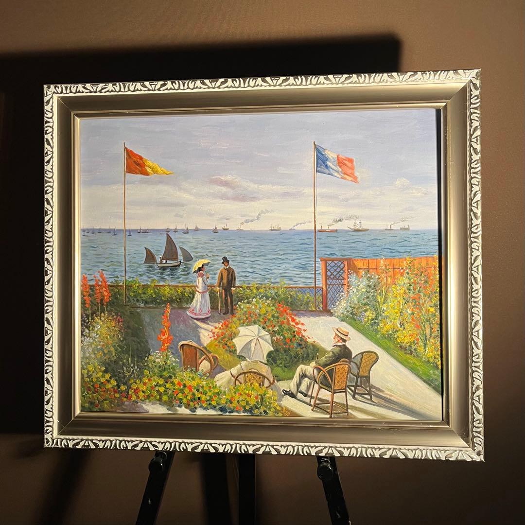 ★秀作★ 手書き油絵 クロード・モネ サン・タドレスのテテス 絵画 額付 油彩画