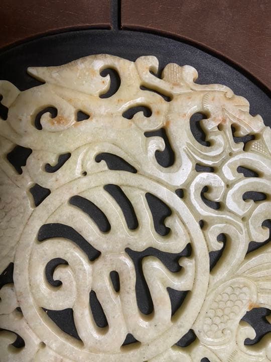 中国古美術品　砡 特大玉　福字龍鳳文玉壁