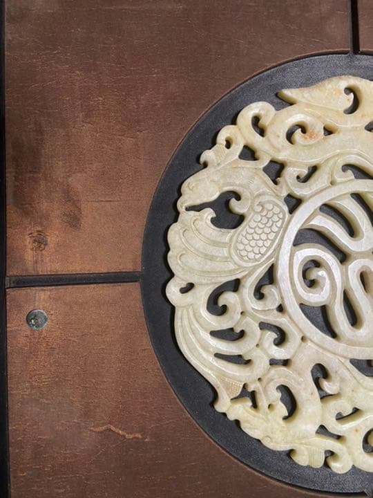 中国古美術品　砡 特大玉　福字龍鳳文玉壁