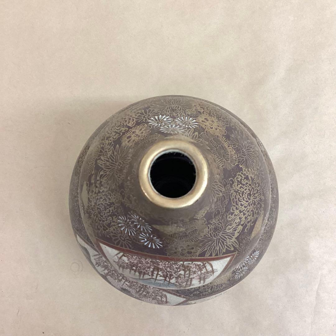 薩摩焼 連山 瓢箪型 金蘭手花尽文扇面花鳥風景図 飾り壺 高さ32cm