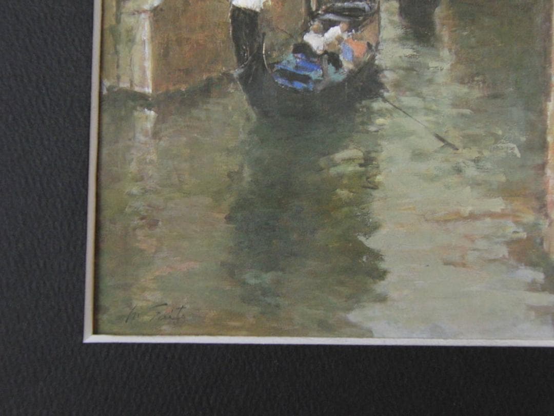 藤誠、【運河を行く】、希少な額装用画集より、新品額装付、状態良好