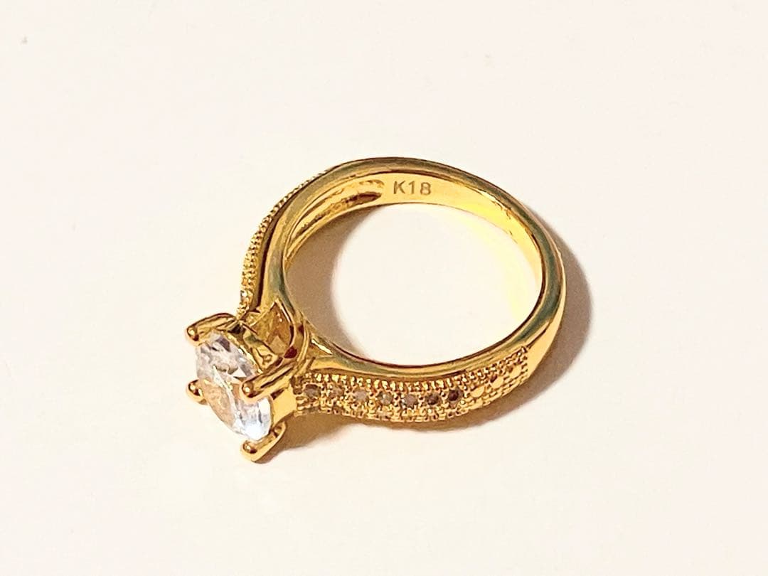 K18 刻印 ダイヤモンドリング 1粒ダイヤ パヴェ 10号 形見分け品