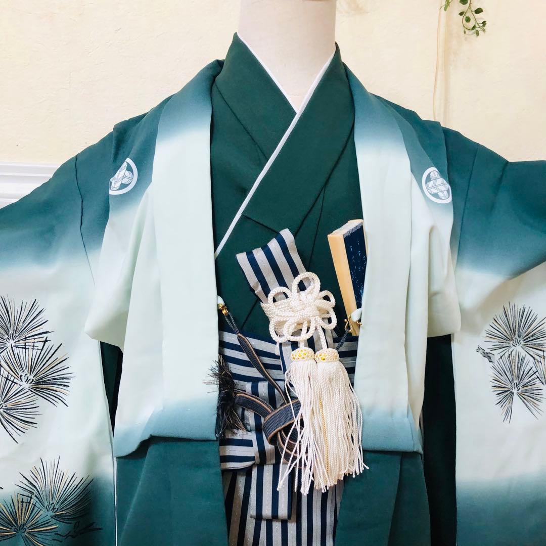 七五三 五歳‼️豪華グリーン系に鷹金彩煌びやか❤️完全フルセット‼️家から揃え無る無し