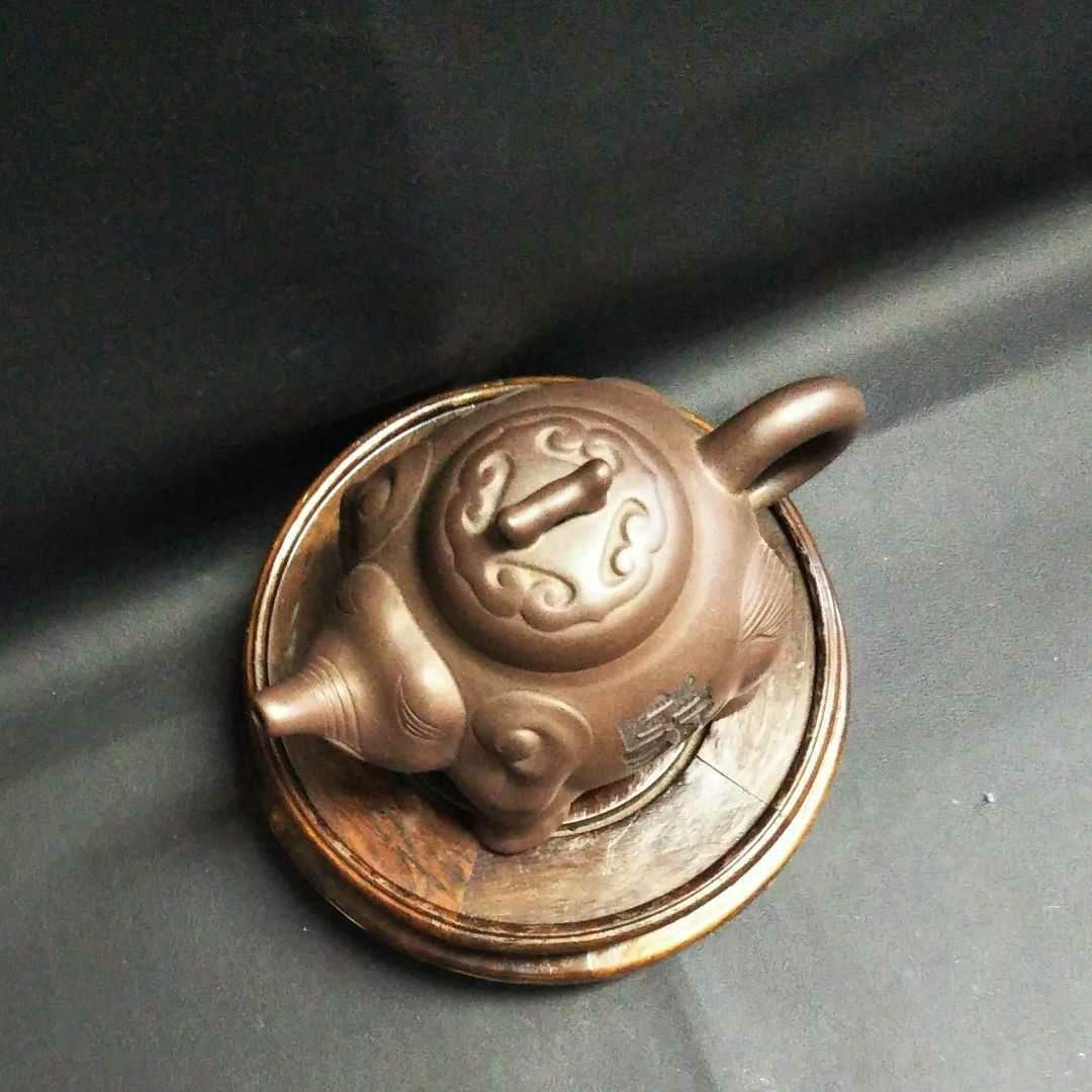 ※中国古美術/朱泥紫砂象型四足茶壺/(底款:周検風制)