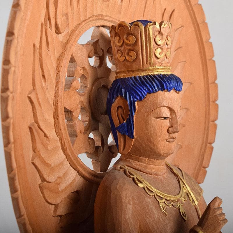 仏教美術　白檀彫刻　色彩木彫　大日如来坐像(金剛界)　仏像　置物　F　R9395