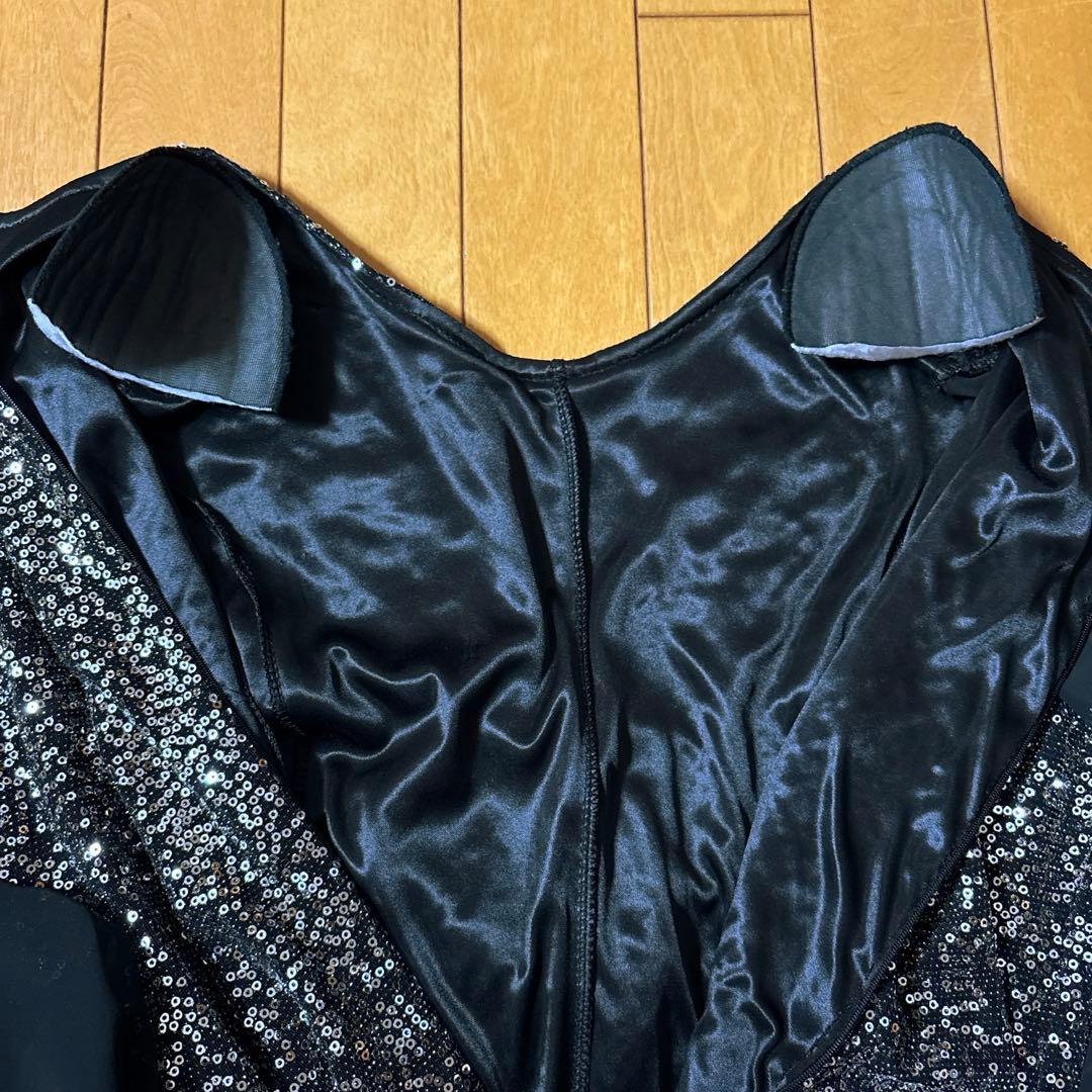 スパンコール刺繍付き ブラック ロングドレス カラオケ衣装 シフォン生地