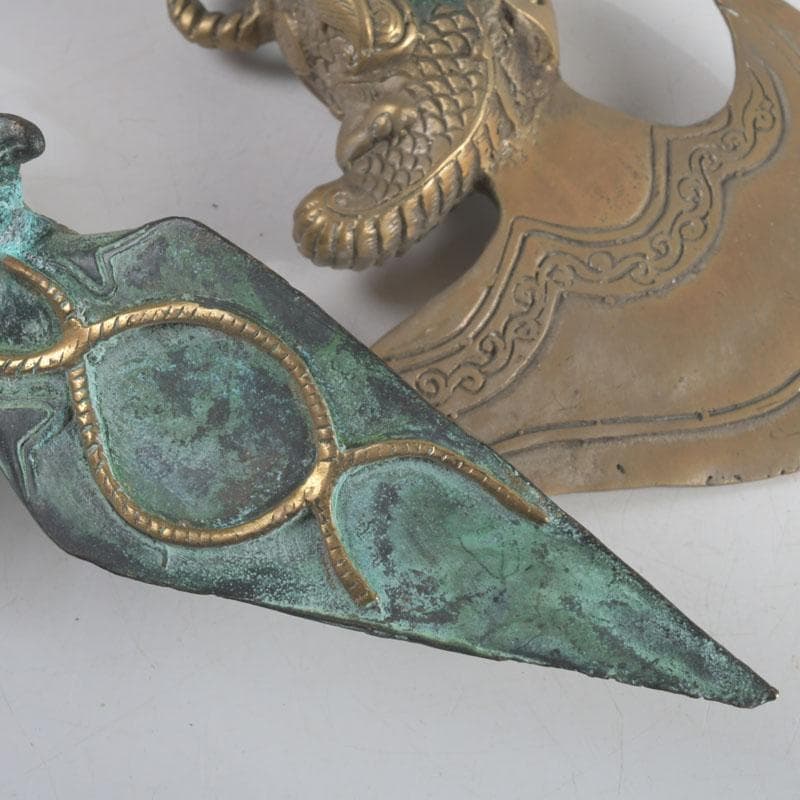 チベット密教法具　古銅鍍金　馬頭観音　金剛杵　独鈷杵など　3点　C　9240