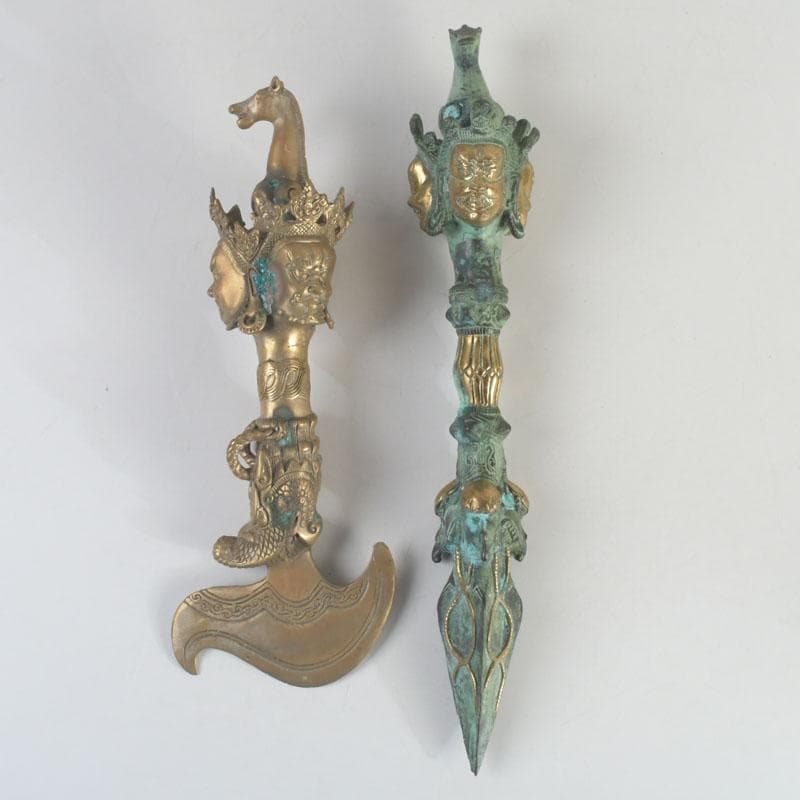 チベット密教法具　古銅鍍金　馬頭観音　金剛杵　独鈷杵など　3点　C　9240