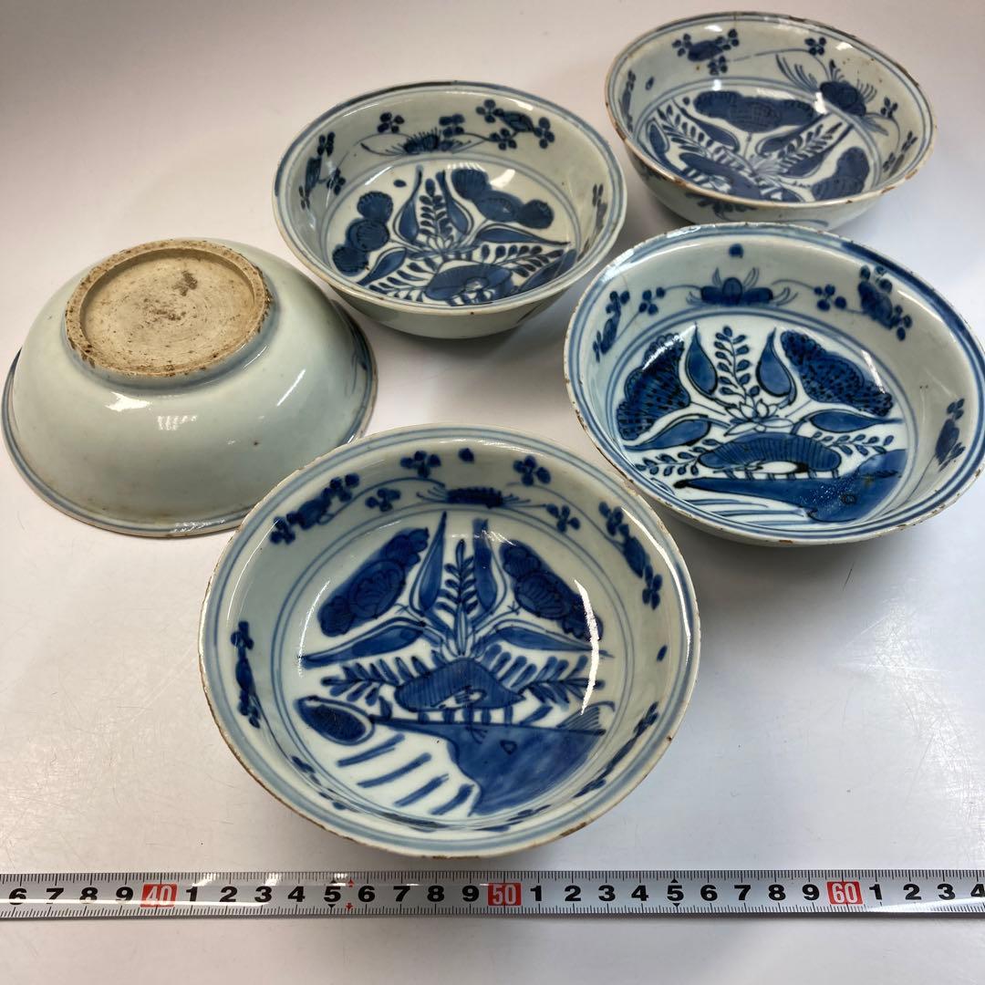 専用中国明時代　古染付向付5客　直径約14.5㎝　東Y6-0129☆2Fトトオカ