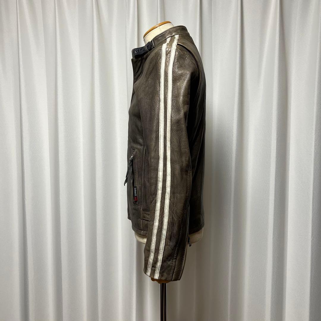 Schottクラッシックレーサー　シングルライダース　カーキ　袖白2本線　牛革S