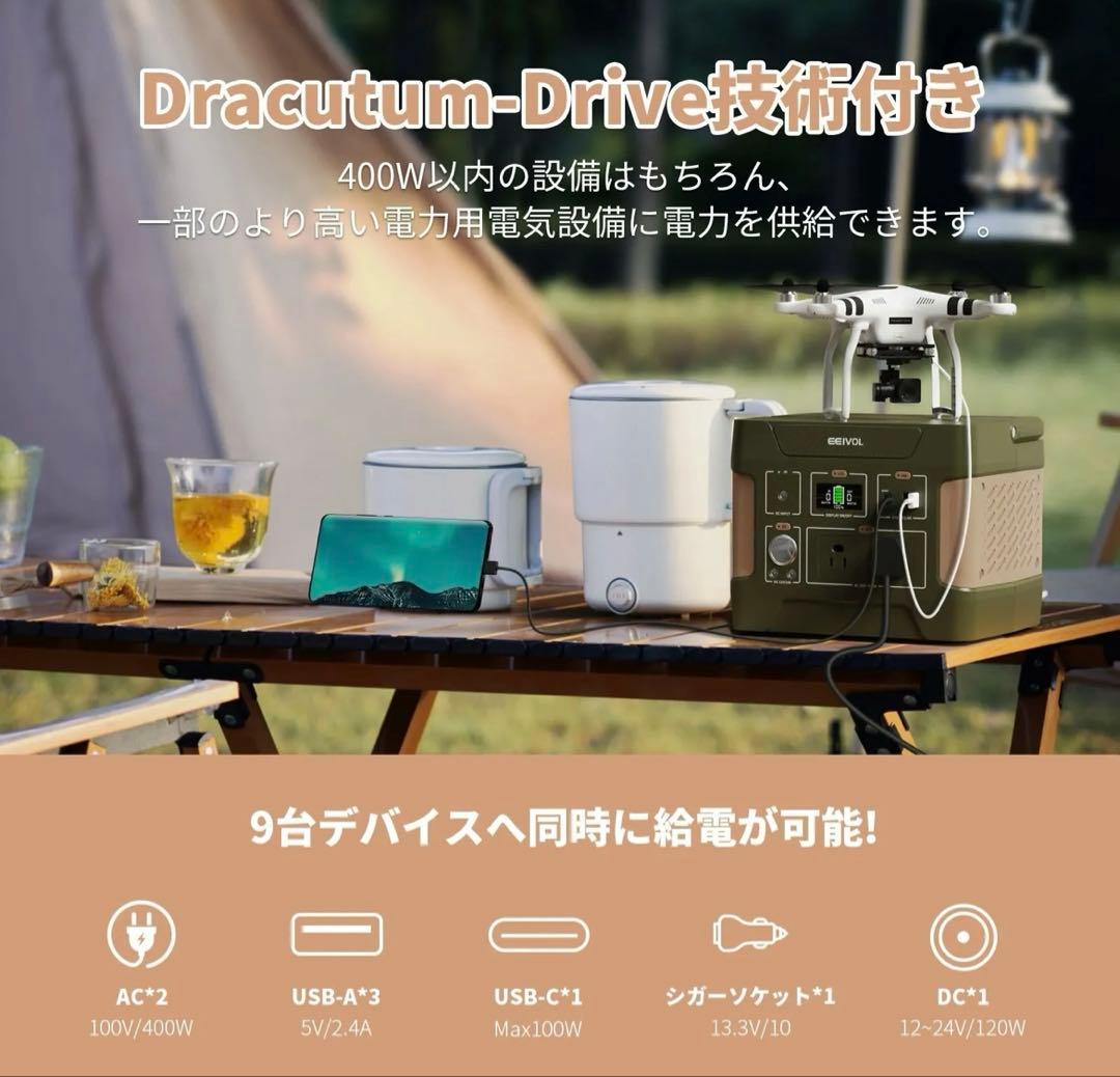 Evopowポータブル電源＆ソーラーパネルセット 400W+40W イエロー