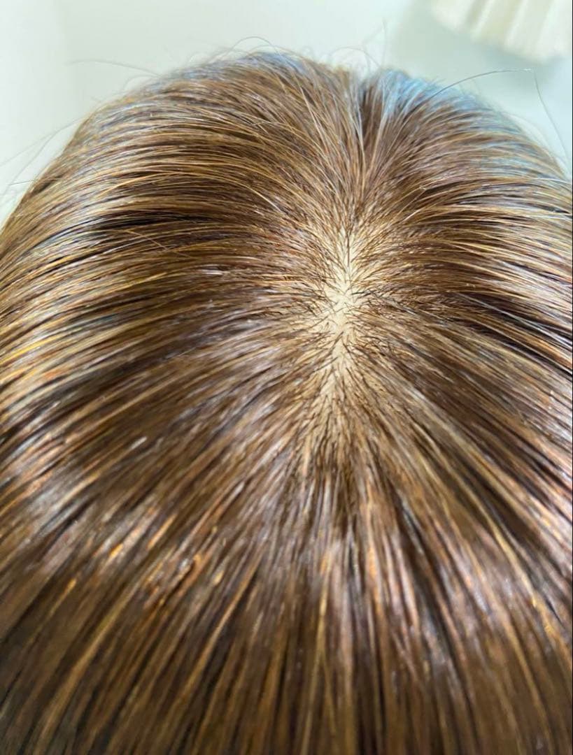 人毛100% ヘアピース　ブラウン35シルクスキン　総手植え引き抜き　前カット